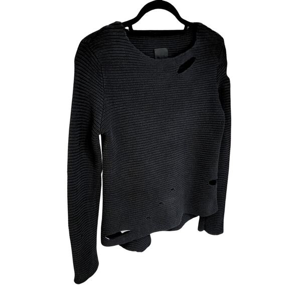 RTA Jules Reinforced Distressed Rib Knit Sweater Womens S Holes Grunge Classy - Picture 2 of 14